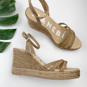 Manebi Espadrille Wedge Sandals Tan Suede Ankle Strap Platform Women's 40 US 10